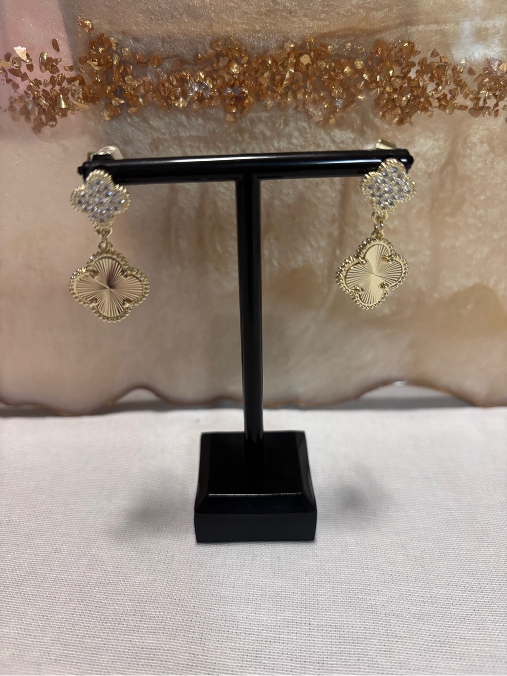 Gold Clover Drop Earrings